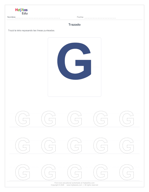 Aprende a Trazar la Letra G — Ficha con Trazos Guía