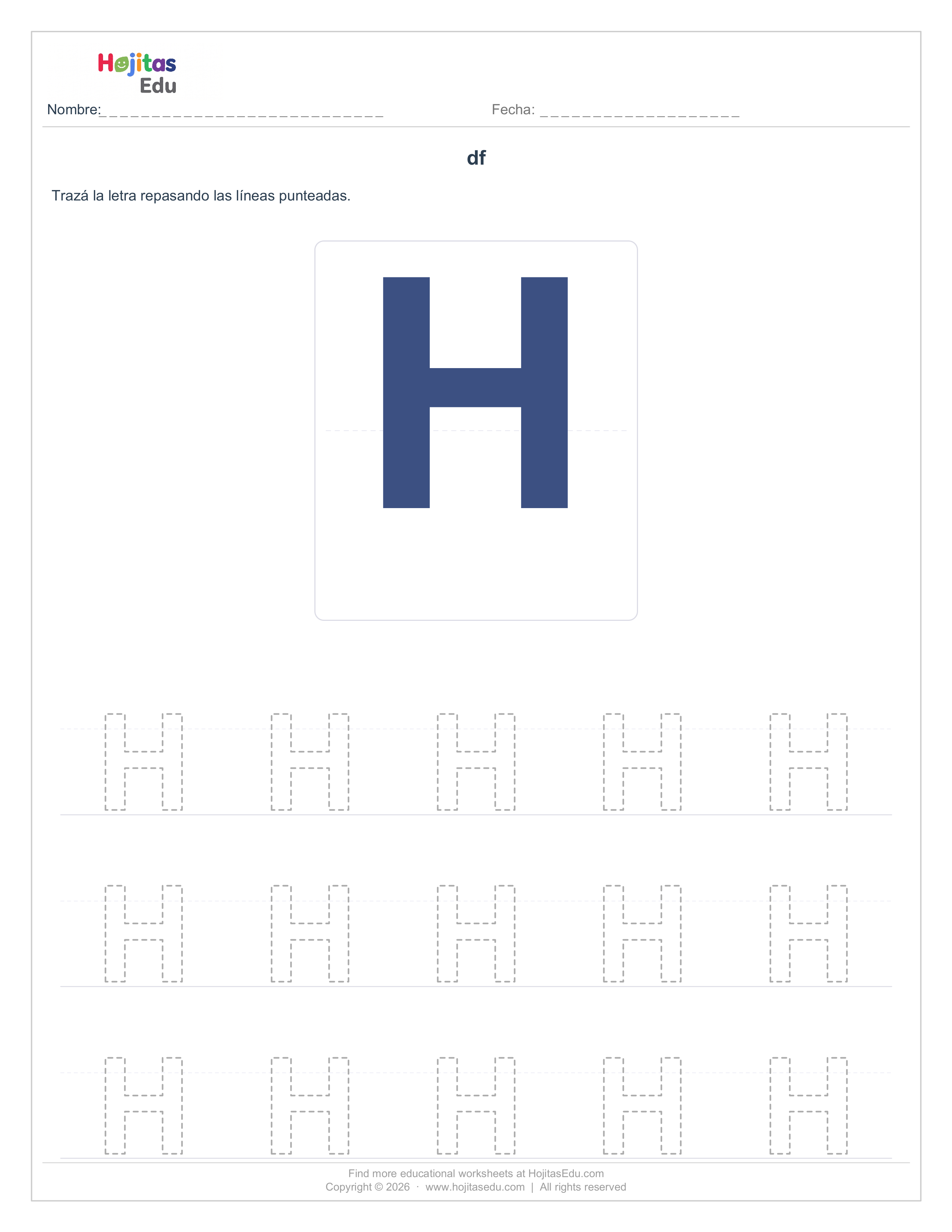 Aprende a Trazar la Letra H — Ficha con Trazos Guía
