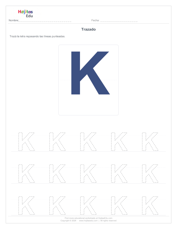 Aprende a Trazar la Letra K — Ficha con Trazos Guía