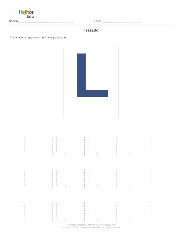 Aprende a Trazar la Letra L — Ficha con Trazos Guía