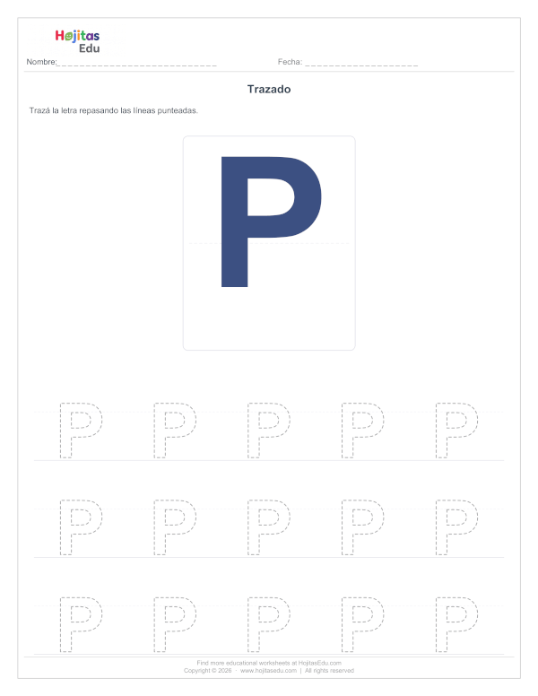 Aprende a Trazar la Letra P — Ficha con Trazos Guía