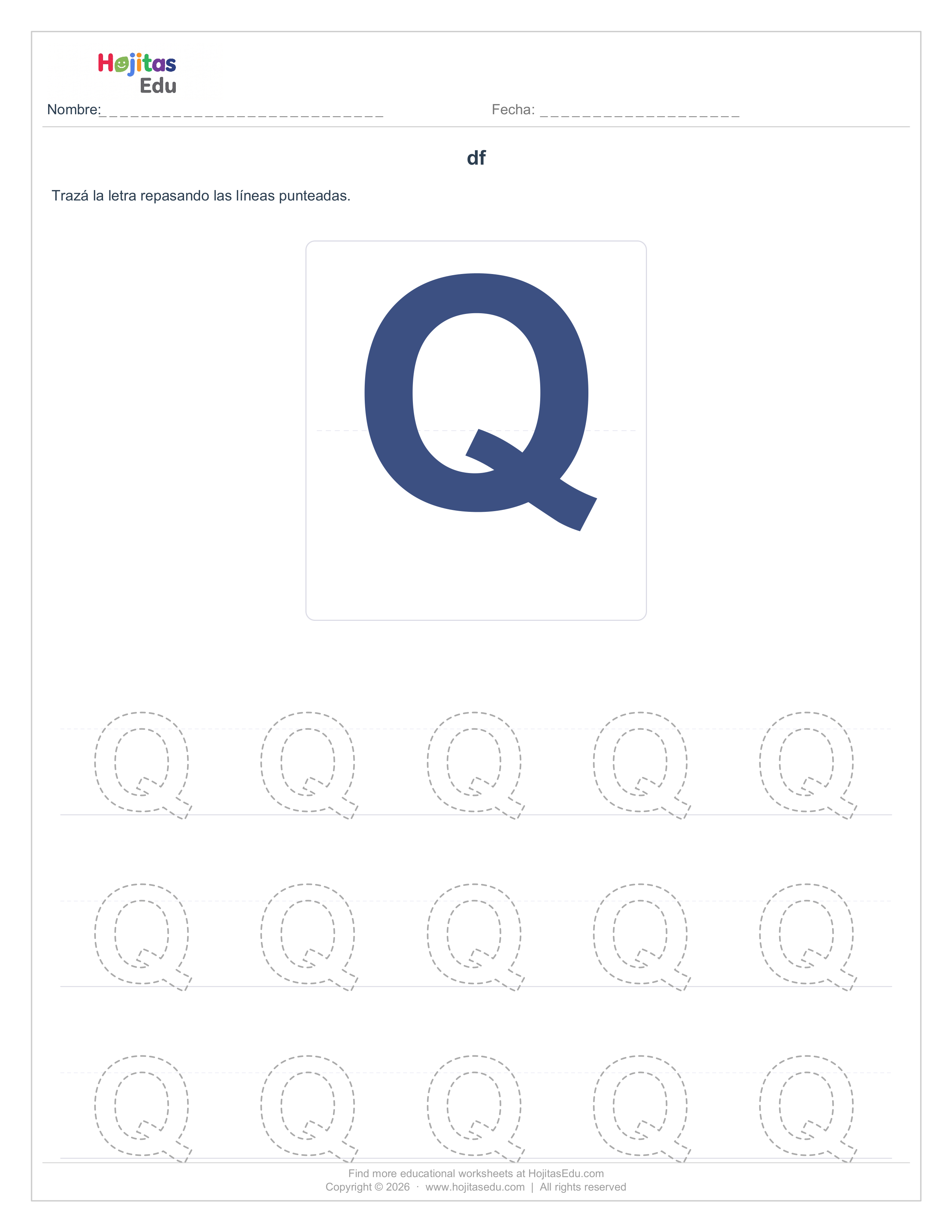 Aprende a Trazar la Letra Q — Ficha con Trazos Guía