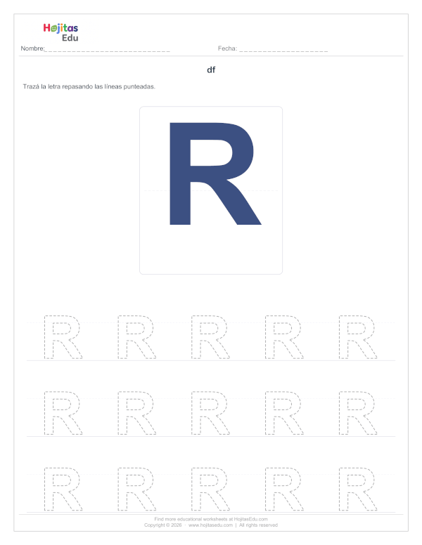 Aprende a Trazar la Letra R — Ficha con Trazos Guía