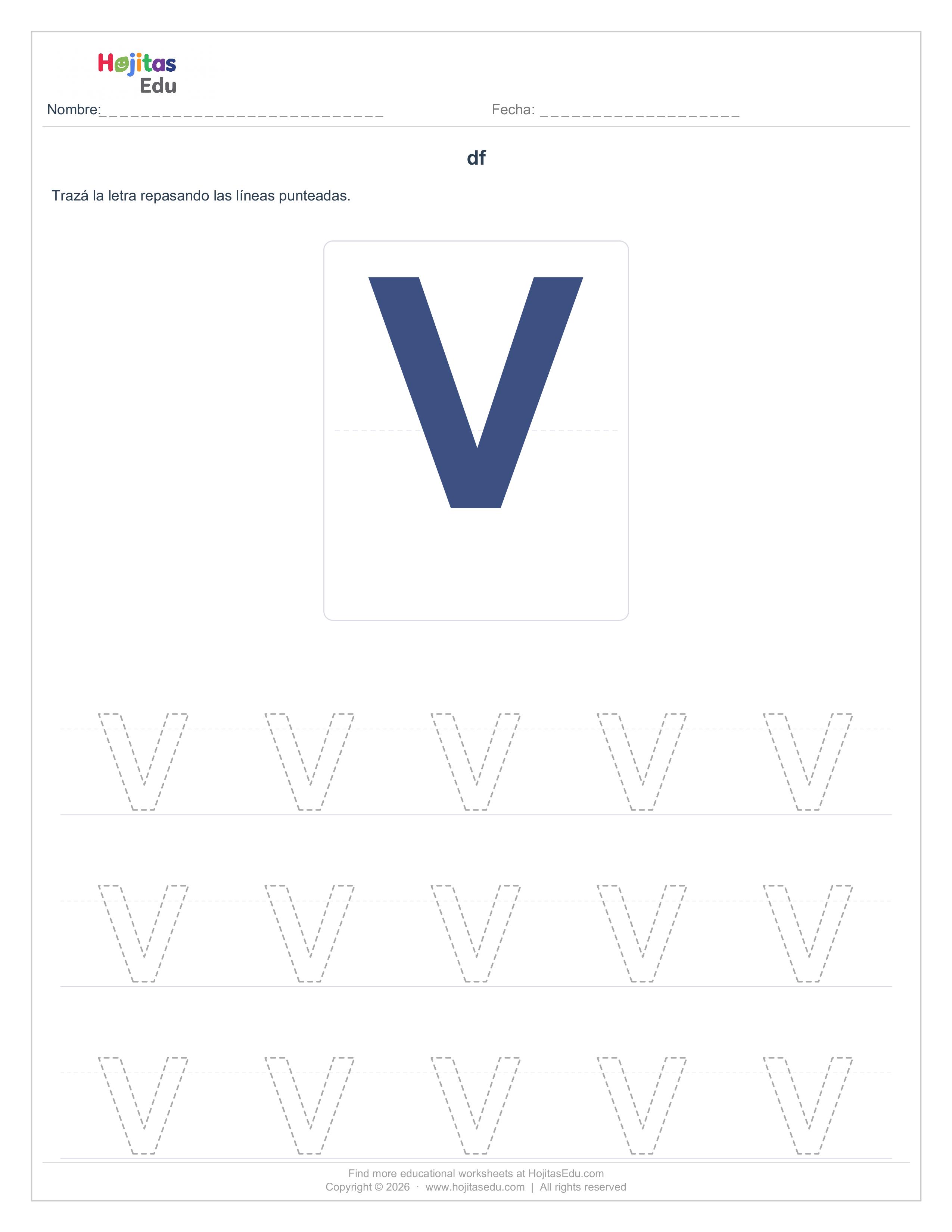 Aprende a Trazar la Letra V — Ficha con Trazos Guía