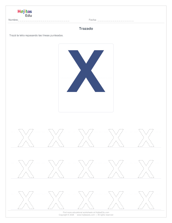 Aprende a Trazar la Letra X — Ficha con Trazos Guía