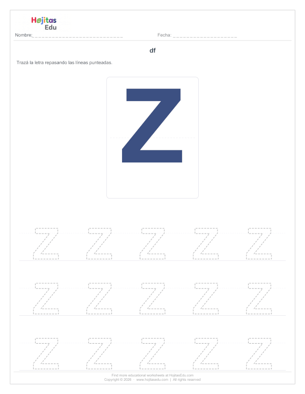 Aprende a Trazar la Letra Z — Ficha con Trazos Guía