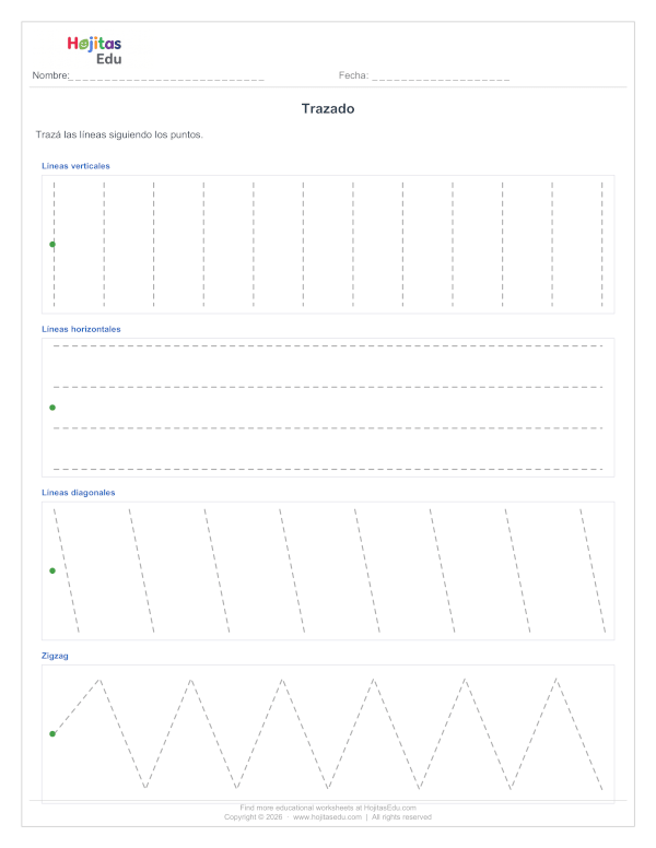 Ficha de Trazado de Líneas: Verticales, Horizontales, Diagonales y Zigzag